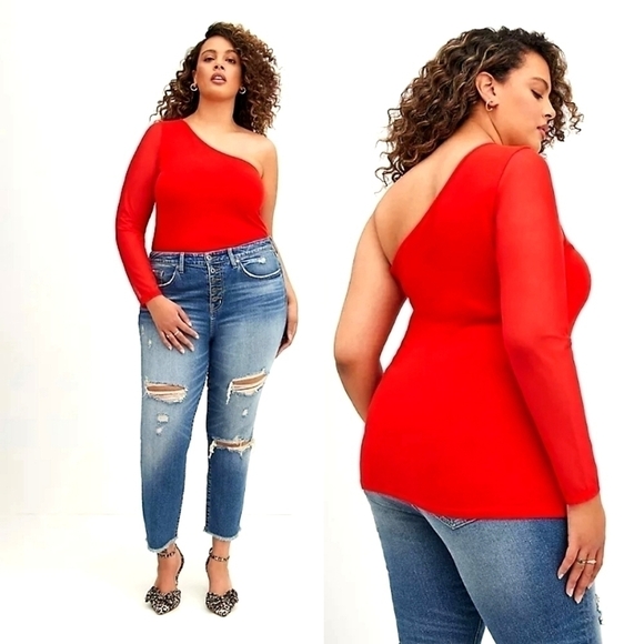 NWT Torrid One Shoulder Mesh Sleeve Top - Picture 1 of 13